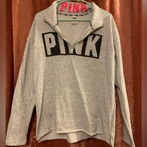 VS PINK Brand Black & Gray/Grey Long Sleeve Half Zip Size L Good Condition
